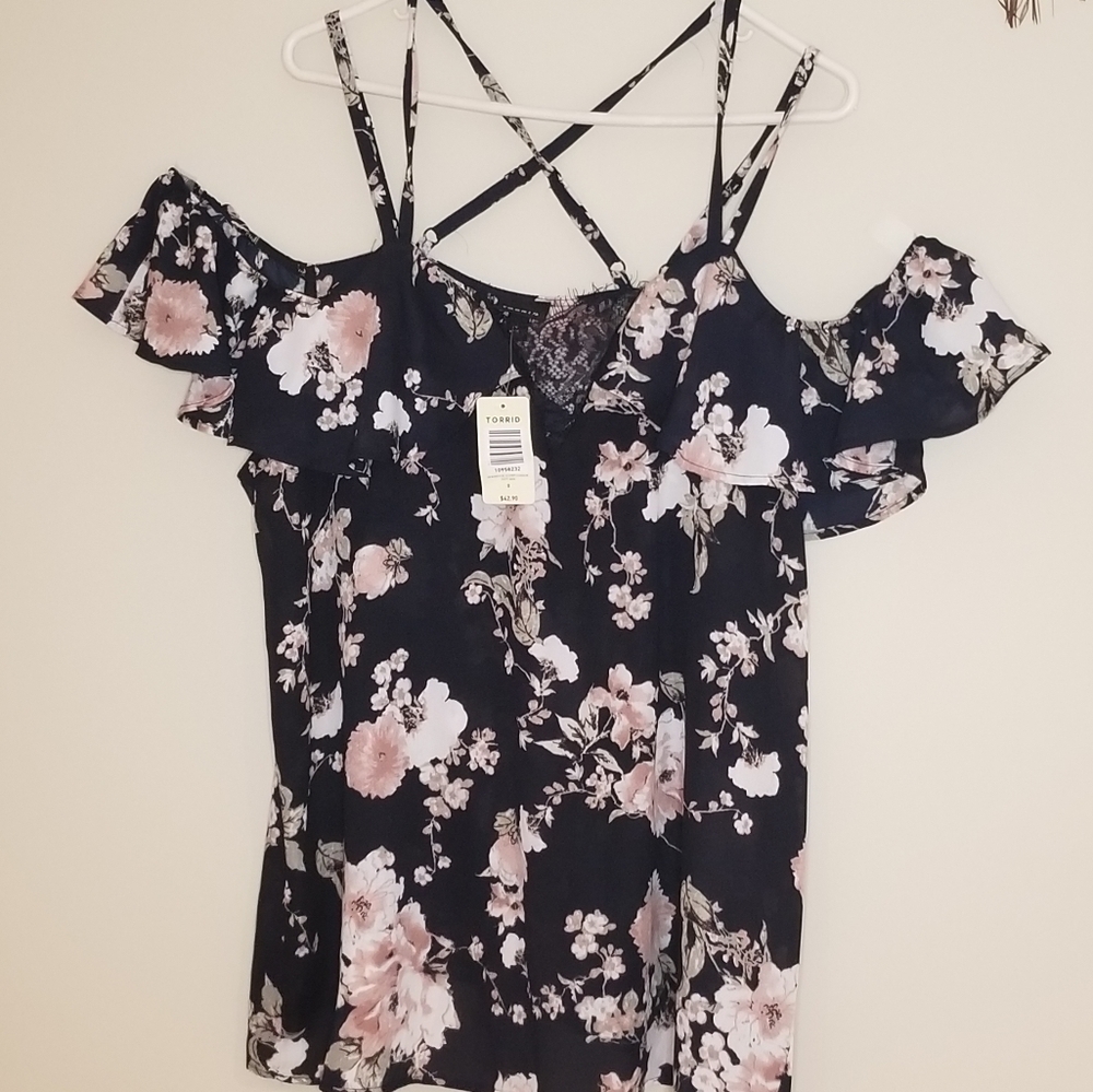 Sz 0 Torrid Navy Floral Strappy Top